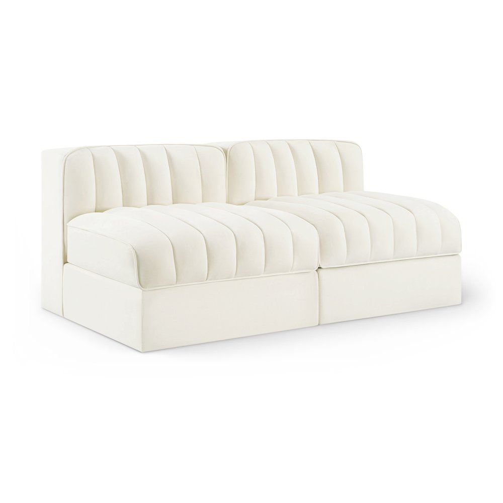 Rummi Cream Velvet Performance Fabric Upholstered 2pc. Modular Loveseat