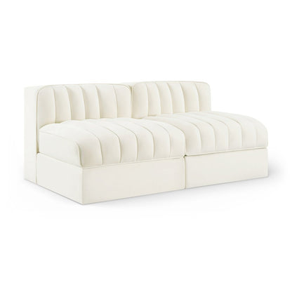 Rummi Cream Velvet Performance Fabric Upholstered 2pc. Modular Loveseat