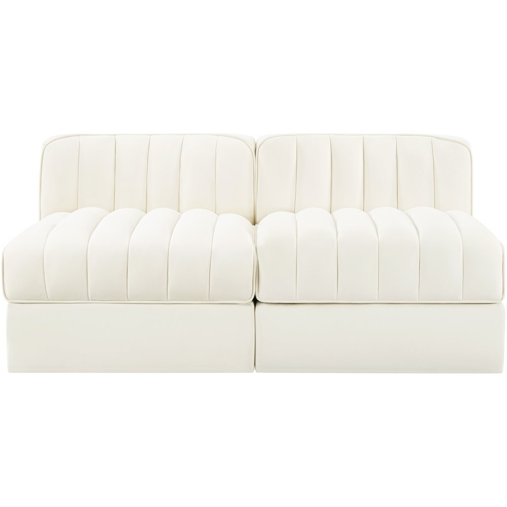 Rummi Cream Velvet Performance Fabric Upholstered 2pc. Modular Loveseat
