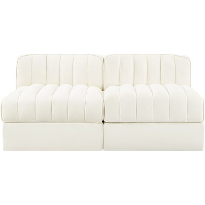 Rummi Cream Velvet Performance Fabric Upholstered 2pc. Modular Loveseat
