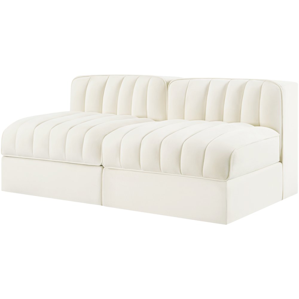 Rummi Cream Velvet Performance Fabric Upholstered 2pc. Modular Loveseat