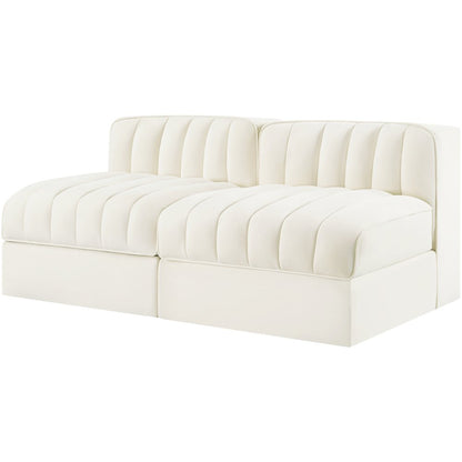 Rummi Cream Velvet Performance Fabric Upholstered 2pc. Modular Loveseat