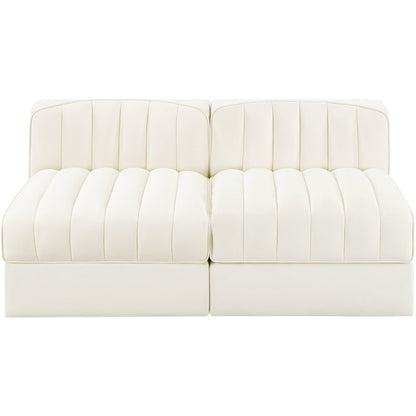 Rummi Cream Velvet Performance Fabric Upholstered 2pc. Modular Loveseat