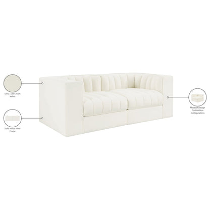 Rummi Cream Velvet Performance Fabric Upholstered 2pc. Modular Loveseat