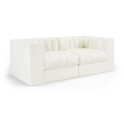 Rummi Cream Velvet Performance Fabric Upholstered 2pc. Modular Loveseat