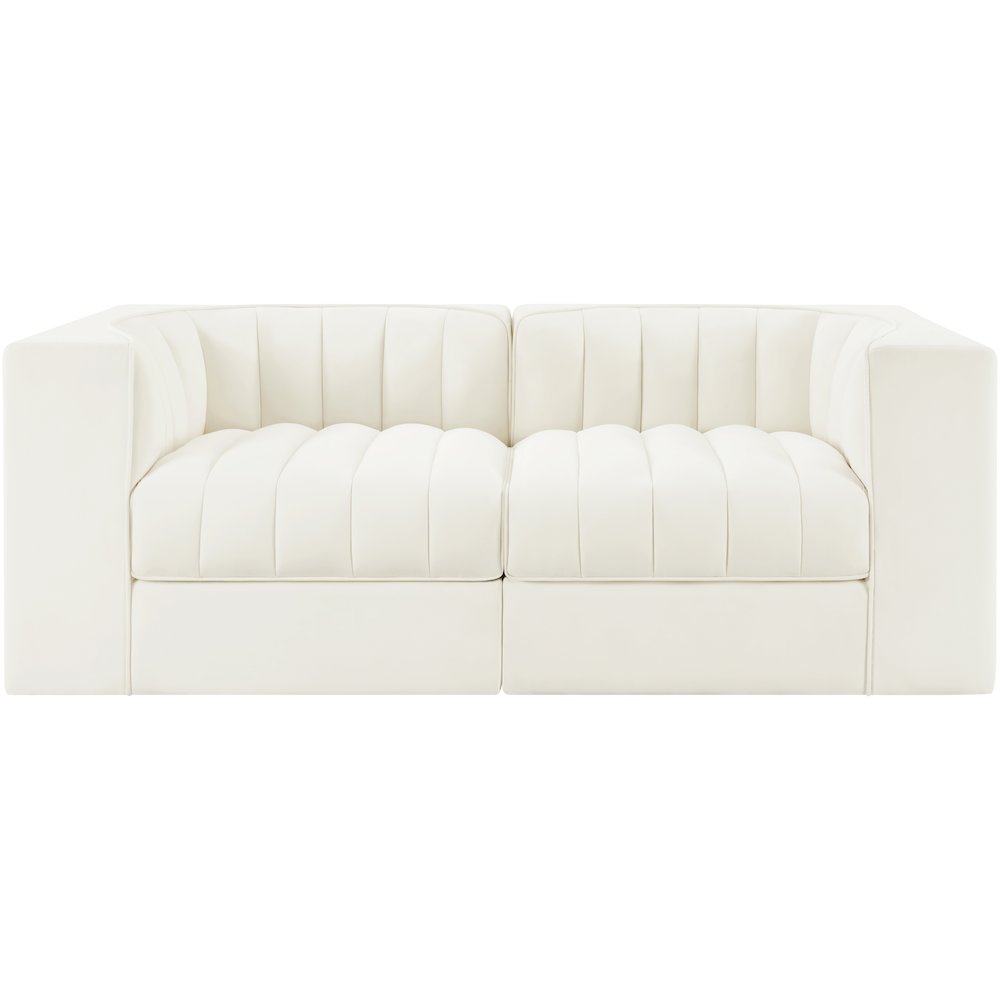 Rummi Cream Velvet Performance Fabric Upholstered 2pc. Modular Loveseat