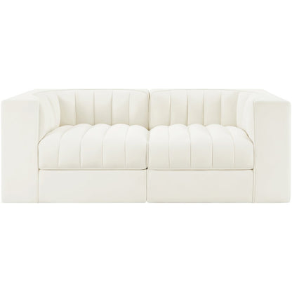 Rummi Cream Velvet Performance Fabric Upholstered 2pc. Modular Loveseat