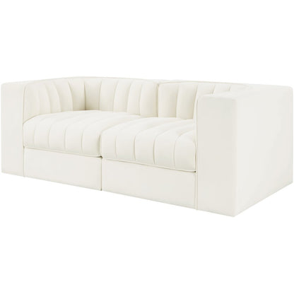 Rummi Cream Velvet Performance Fabric Upholstered 2pc. Modular Loveseat