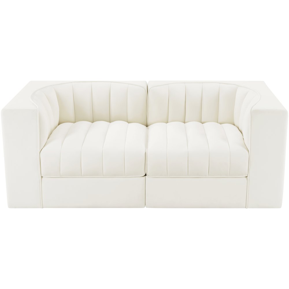 Rummi Cream Velvet Performance Fabric Upholstered 2pc. Modular Loveseat