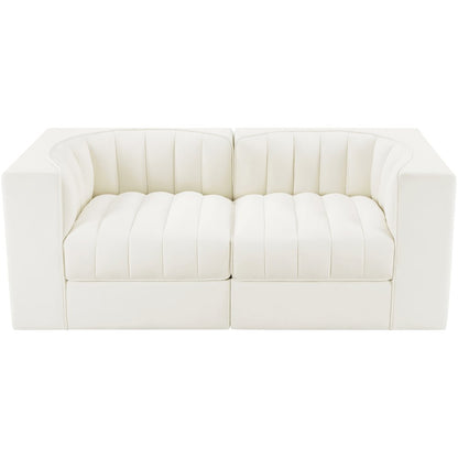 Rummi Cream Velvet Performance Fabric Upholstered 2pc. Modular Loveseat