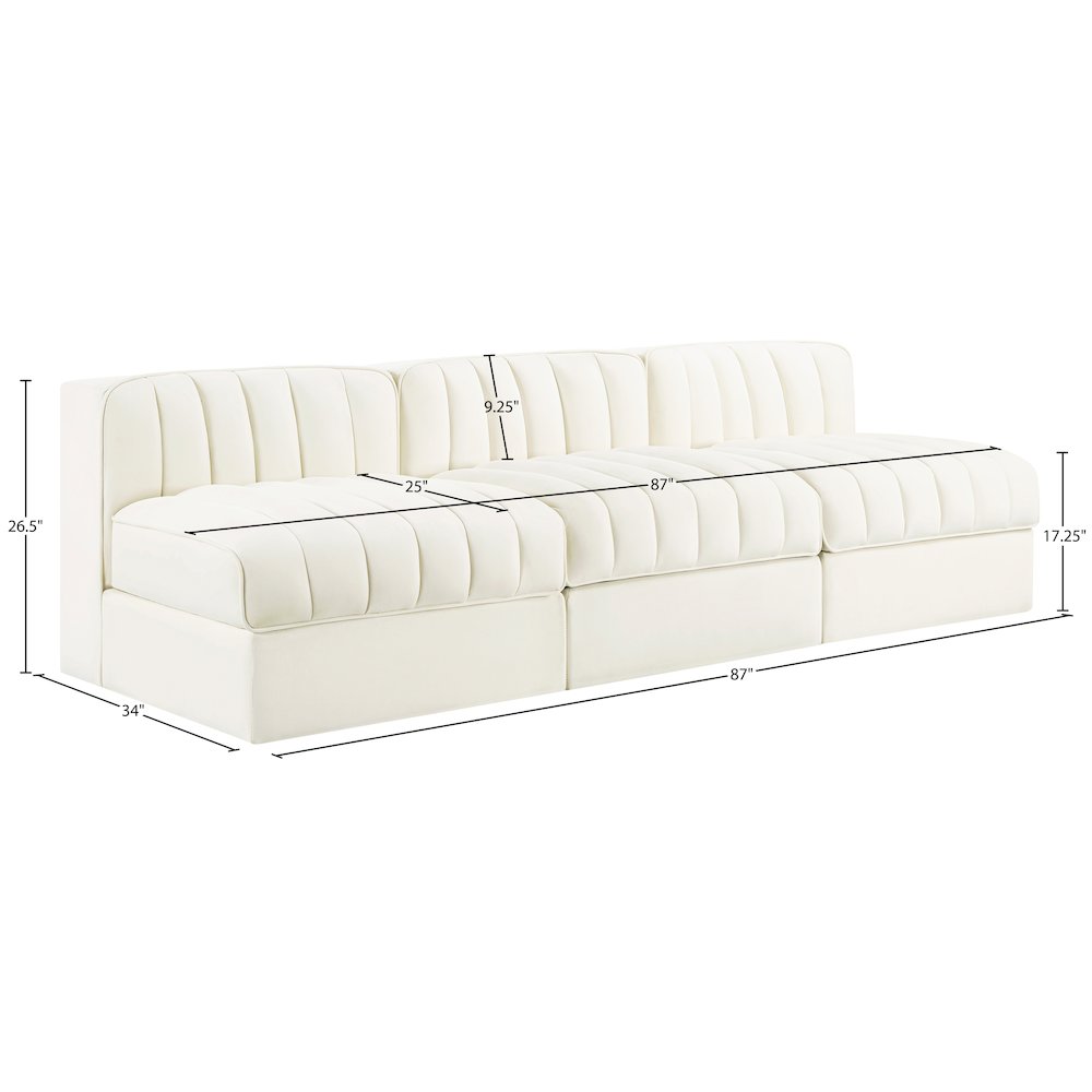 Rummi Cream Velvet Performance Fabric Upholstered 3pc. Modular Sofa