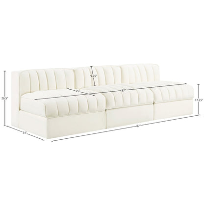 Rummi Cream Velvet Performance Fabric Upholstered 3pc. Modular Sofa