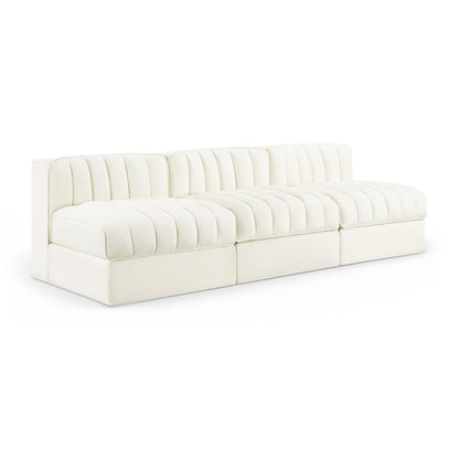Rummi Cream Velvet Performance Fabric Upholstered 3pc. Modular Sofa