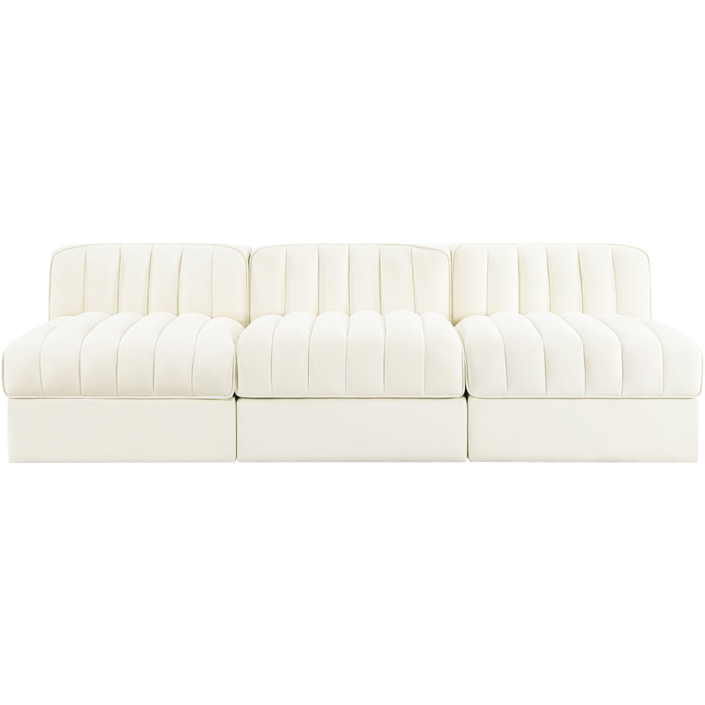 Rummi Cream Velvet Performance Fabric Upholstered 3pc. Modular Sofa