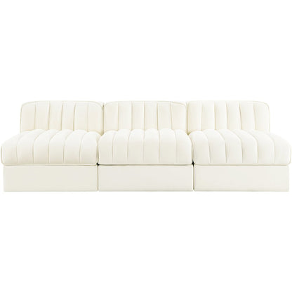 Rummi Cream Velvet Performance Fabric Upholstered 3pc. Modular Sofa