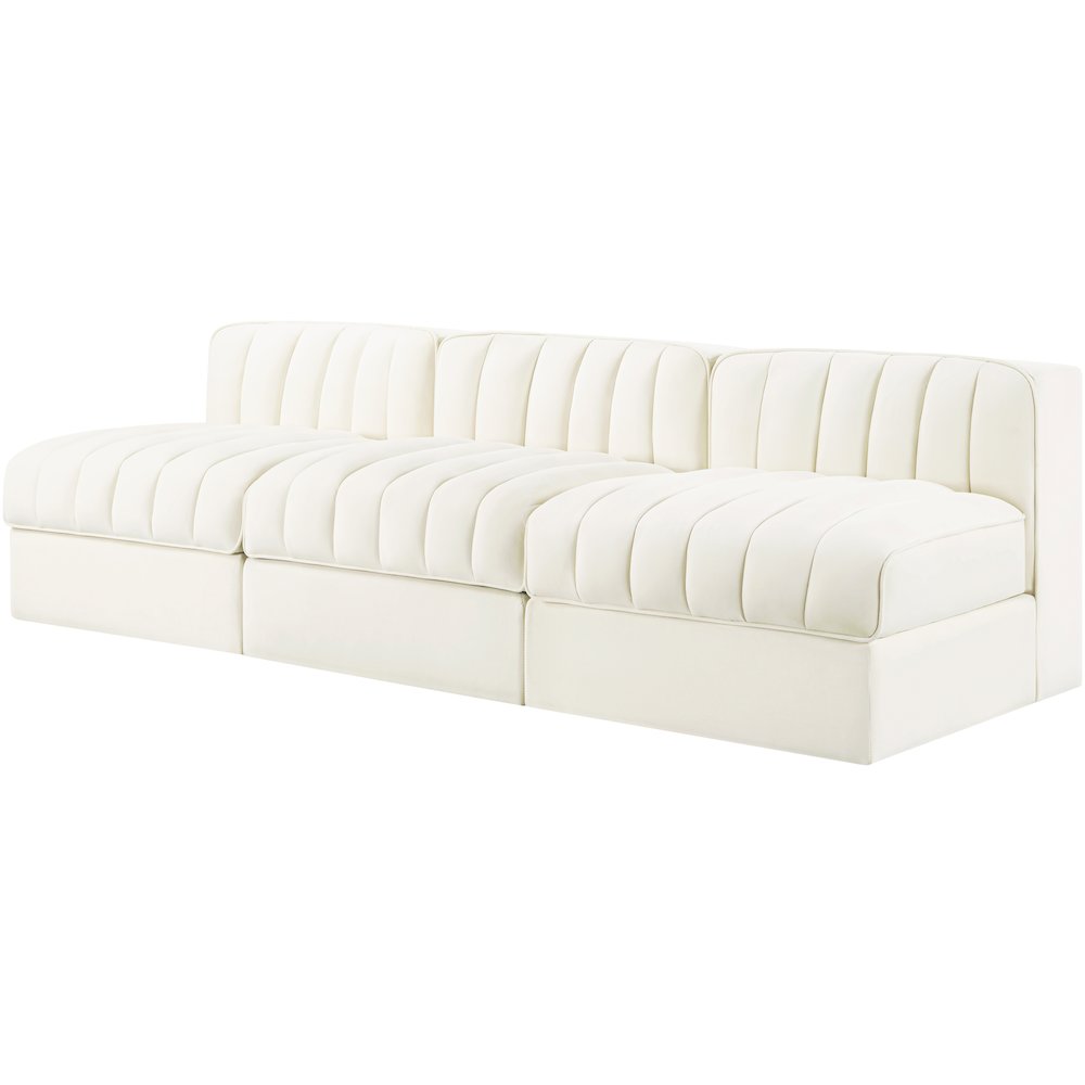 Rummi Cream Velvet Performance Fabric Upholstered 3pc. Modular Sofa