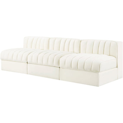 Rummi Cream Velvet Performance Fabric Upholstered 3pc. Modular Sofa
