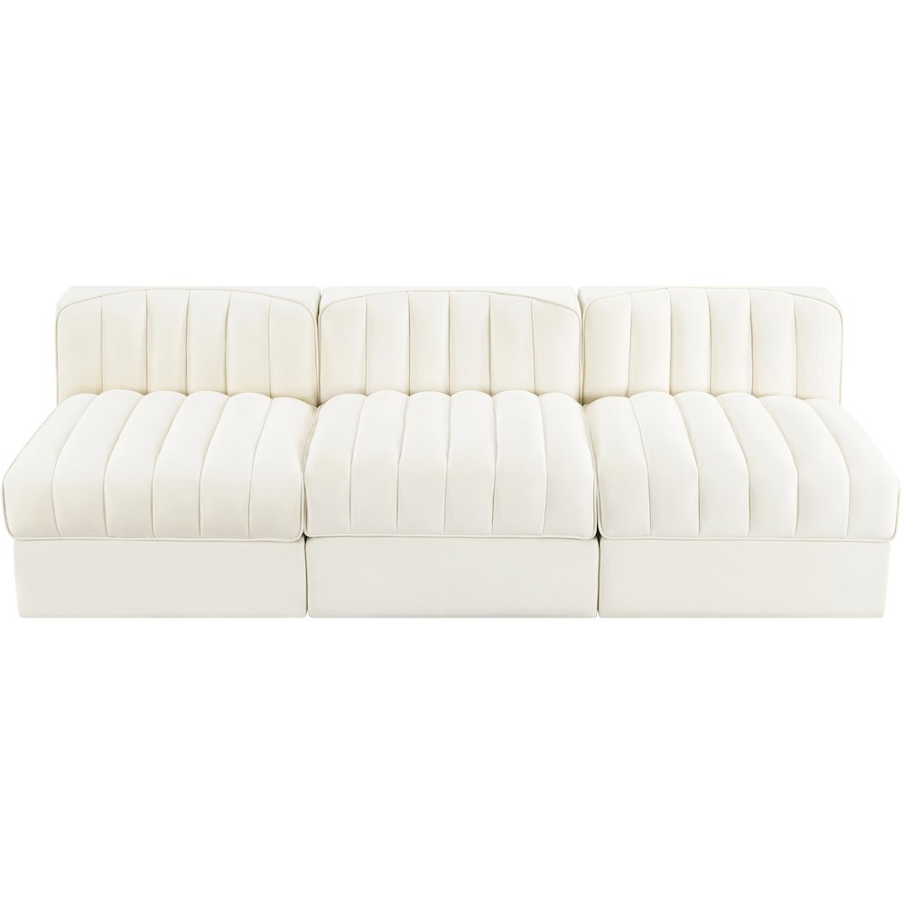 Rummi Cream Velvet Performance Fabric Upholstered 3pc. Modular Sofa