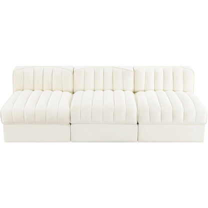 Rummi Cream Velvet Performance Fabric Upholstered 3pc. Modular Sofa