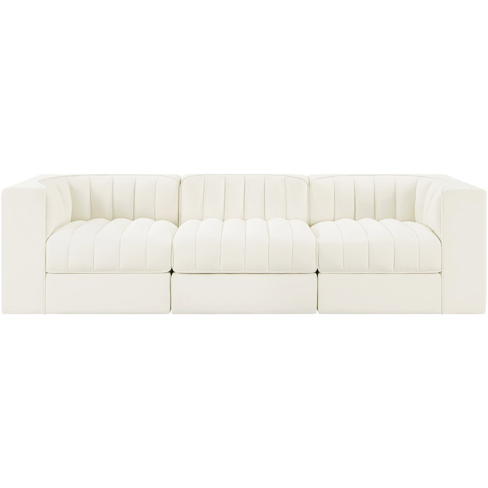 Rummi Cream Velvet Performance Fabric Upholstered 3pc. Modular Sofa