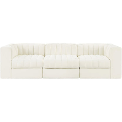 Rummi Cream Velvet Performance Fabric Upholstered 3pc. Modular Sofa