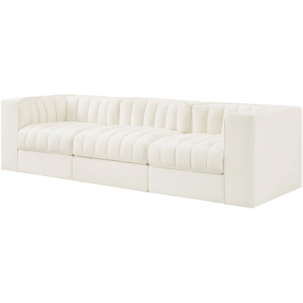 Rummi Cream Velvet Performance Fabric Upholstered 3pc. Modular Sofa