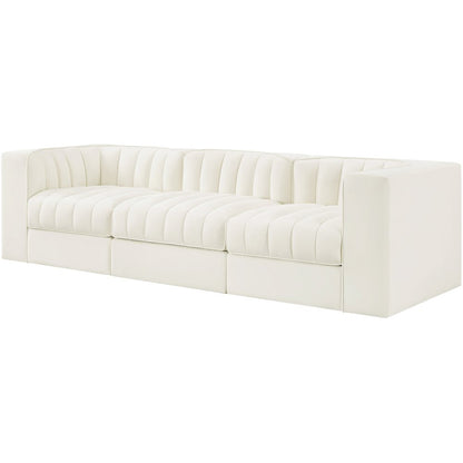Rummi Cream Velvet Performance Fabric Upholstered 3pc. Modular Sofa