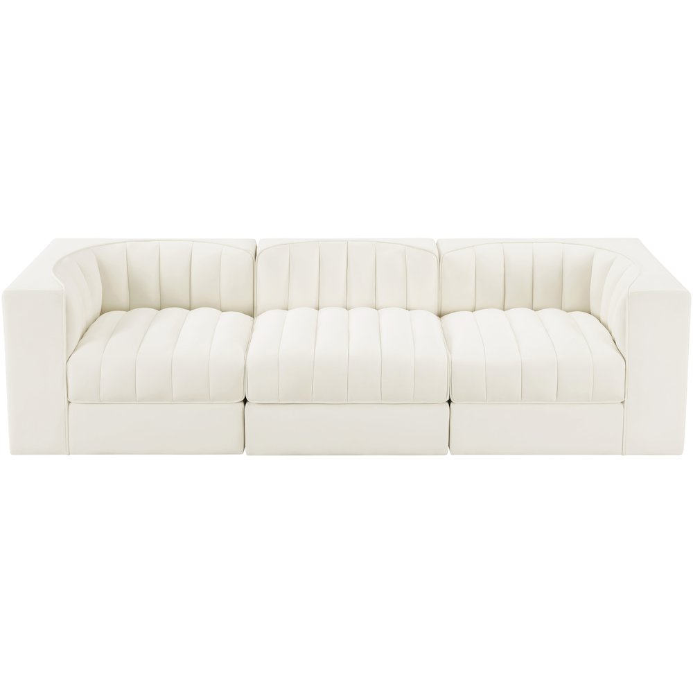 Rummi Cream Velvet Performance Fabric Upholstered 3pc. Modular Sofa