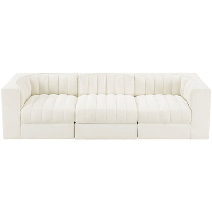 Rummi Cream Velvet Performance Fabric Upholstered 3pc. Modular Sofa