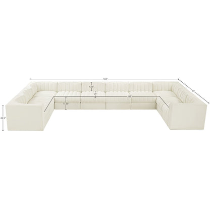Rummi Cream Velvet Performance Fabric Upholstered 10pc. Modular Sectional