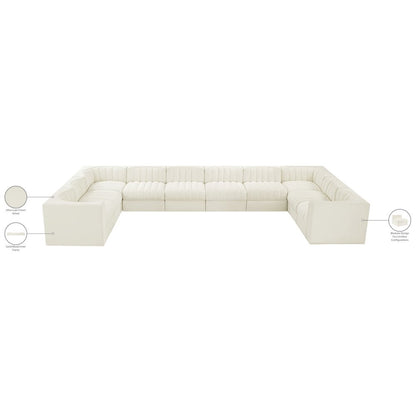 Rummi Cream Velvet Performance Fabric Upholstered 10pc. Modular Sectional