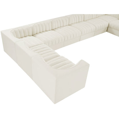 Rummi Cream Velvet Performance Fabric Upholstered 10pc. Modular Sectional