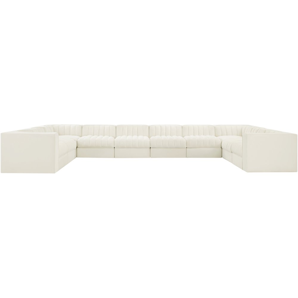 Rummi Cream Velvet Performance Fabric Upholstered 10pc. Modular Sectional