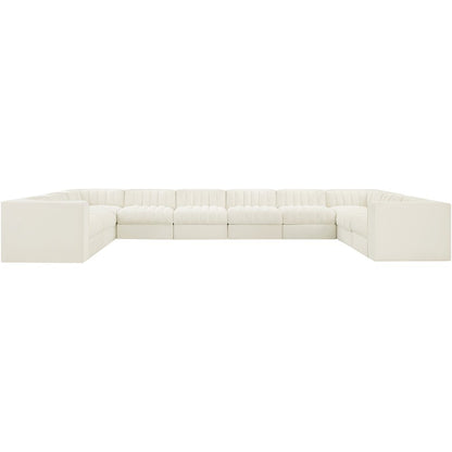 Rummi Cream Velvet Performance Fabric Upholstered 10pc. Modular Sectional