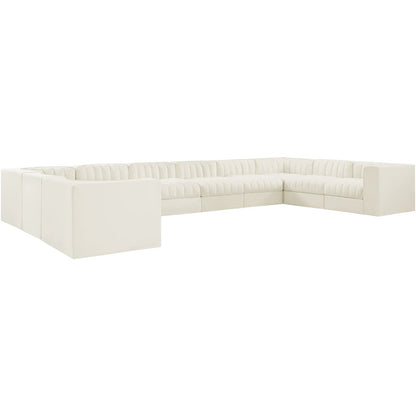 Rummi Cream Velvet Performance Fabric Upholstered 10pc. Modular Sectional