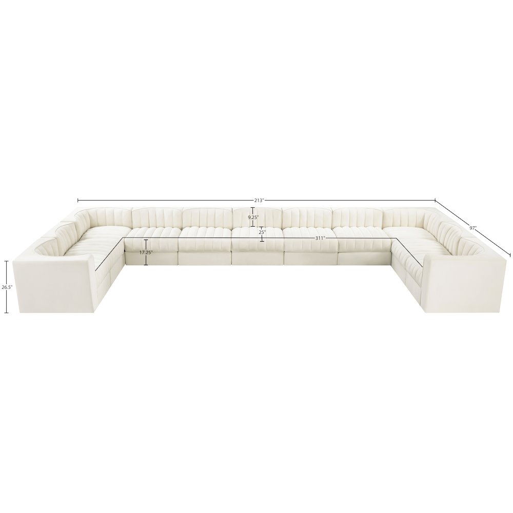Rummi Cream Velvet Performance Fabric Upholstered 11pc. Modular Sectional
