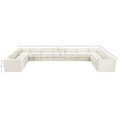 Rummi Cream Velvet Performance Fabric Upholstered 11pc. Modular Sectional