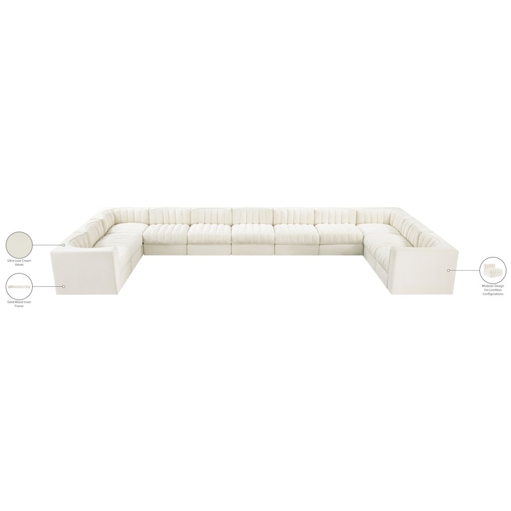 Rummi Cream Velvet Performance Fabric Upholstered 11pc. Modular Sectional