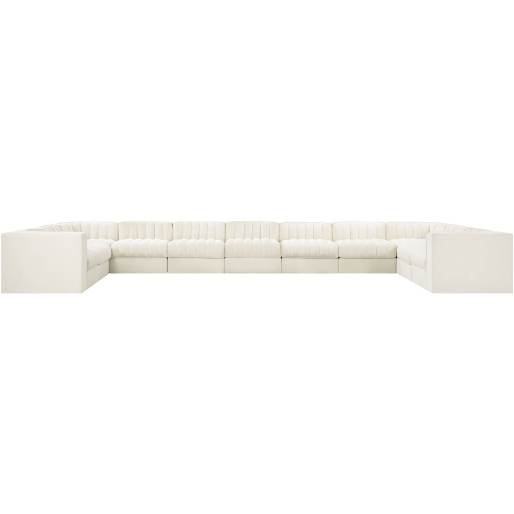 Rummi Cream Velvet Performance Fabric Upholstered 11pc. Modular Sectional