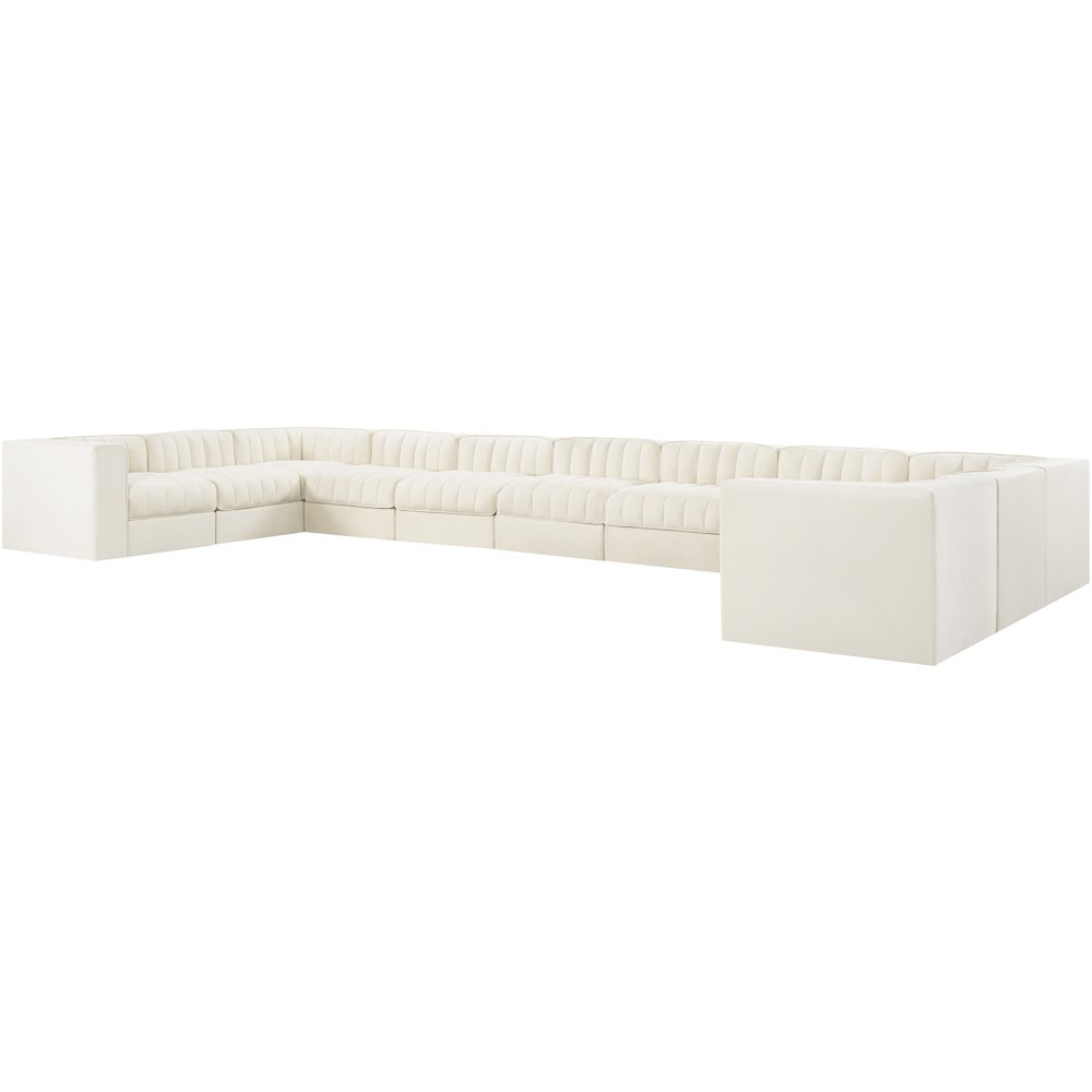 Rummi Cream Velvet Performance Fabric Upholstered 11pc. Modular Sectional