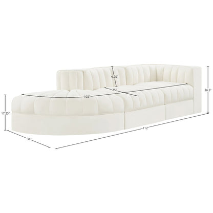 Rummi Cream Velvet Performance Fabric Upholstered 3pc. Modular Sectional