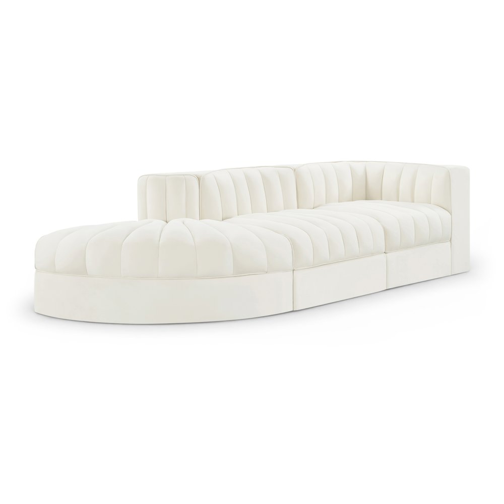 Rummi Cream Velvet Performance Fabric Upholstered 3pc. Modular Sectional