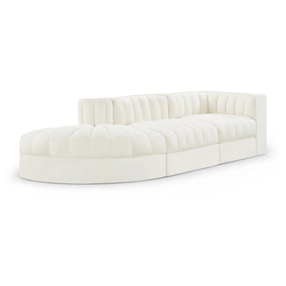 Rummi Cream Velvet Performance Fabric Upholstered 3pc. Modular Sectional
