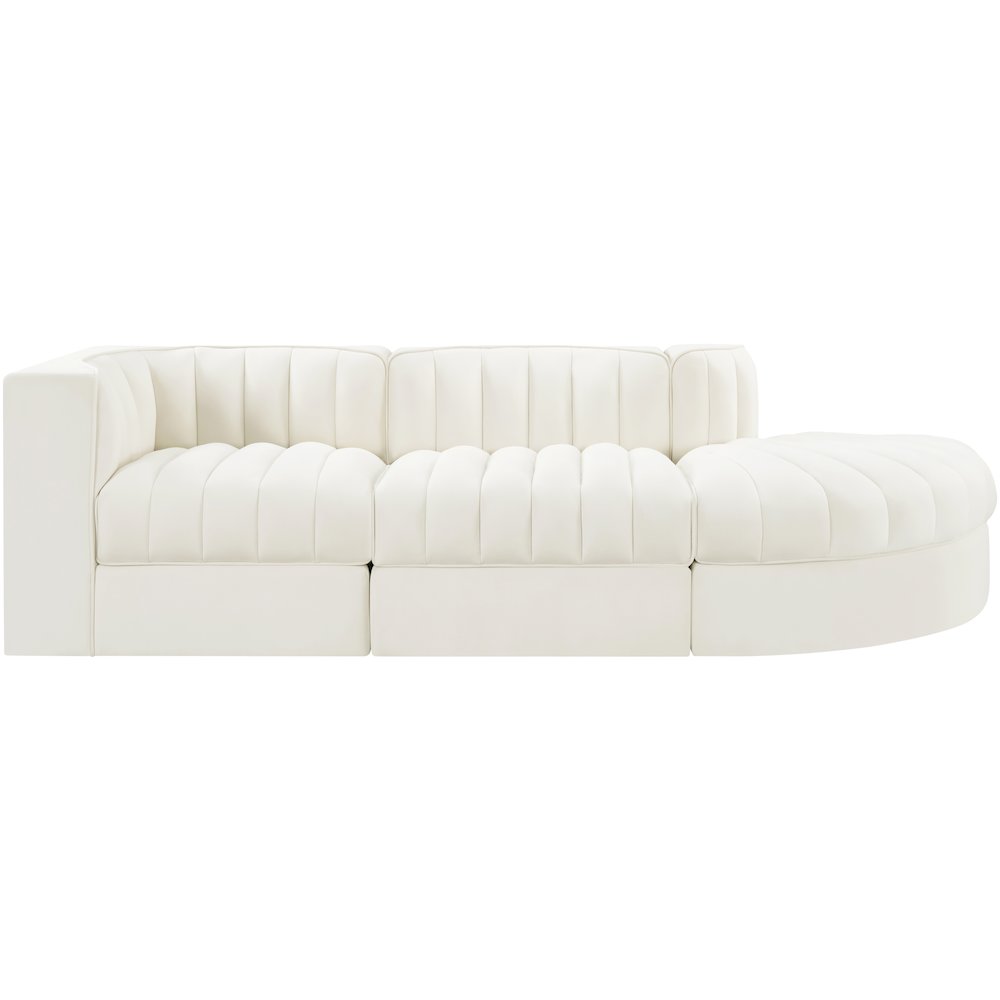 Rummi Cream Velvet Performance Fabric Upholstered 3pc. Modular Sectional