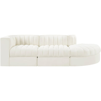 Rummi Cream Velvet Performance Fabric Upholstered 3pc. Modular Sectional