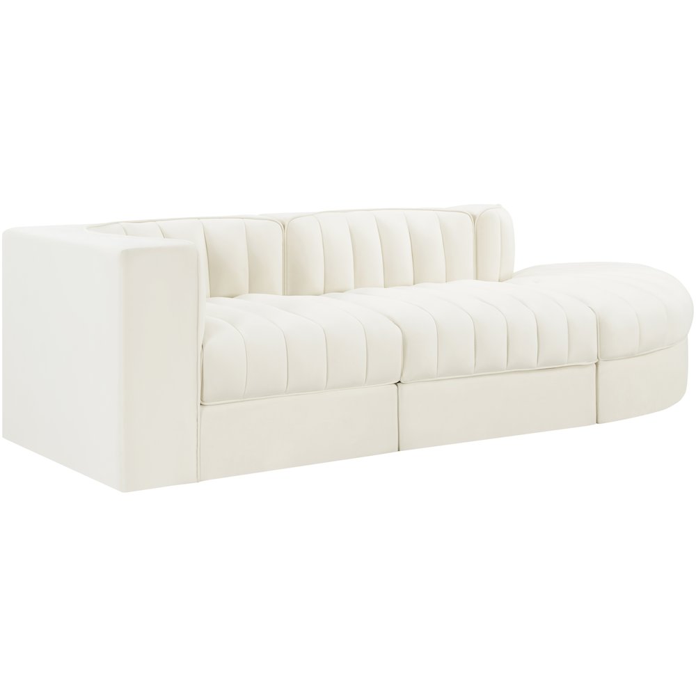 Rummi Cream Velvet Performance Fabric Upholstered 3pc. Modular Sectional