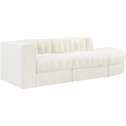 Rummi Cream Velvet Performance Fabric Upholstered 3pc. Modular Sectional