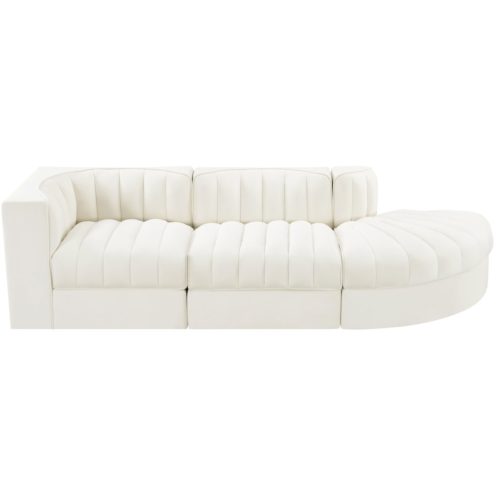 Rummi Cream Velvet Performance Fabric Upholstered 3pc. Modular Sectional