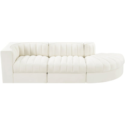 Rummi Cream Velvet Performance Fabric Upholstered 3pc. Modular Sectional