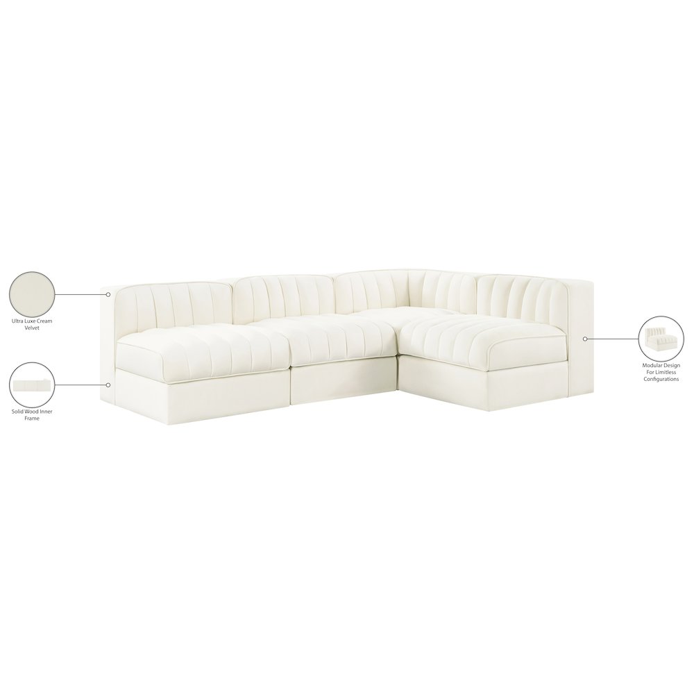 Rummi Cream Velvet Performance Fabric Upholstered 4pc. Modular Sectional